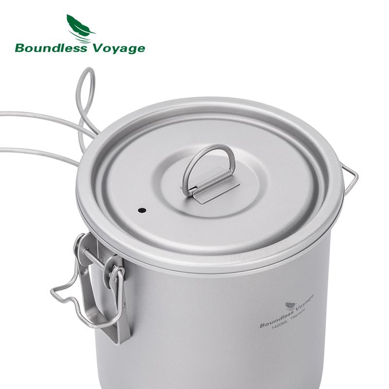 Boundless Voyage 1.4L Titanium Pot Rice Cooker Set Ultralight Camping Cookware for Outdoor, Hiking, Travelling Cooking W-Ti2093c
