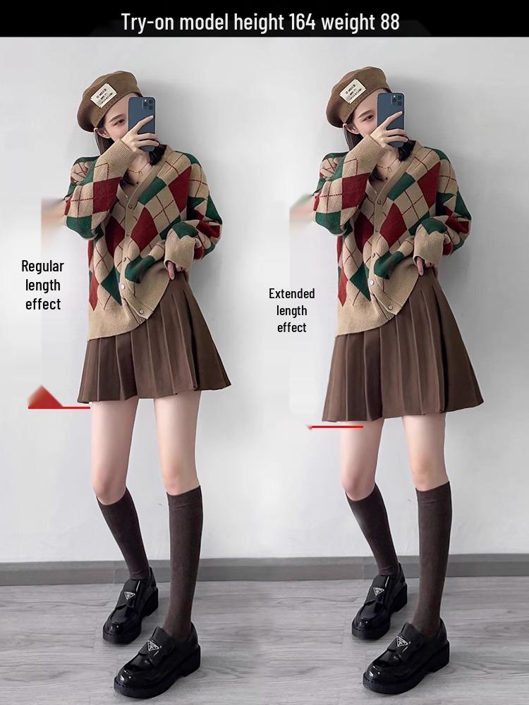 Women's High Waist Dark Gray Wool Plaid Pleated Skirt - Slimming Spring/Autumn 2026 Collection, JK Short Skirt
