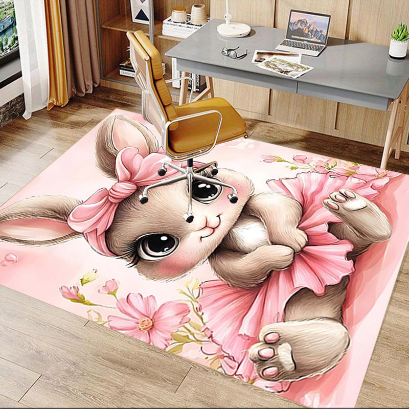 1PC Rabbit Flower Non-Slip Floor Carpet, Office, Family, Bedroom, Studio - Large Area Rug, Vibrant Colors-C0496
