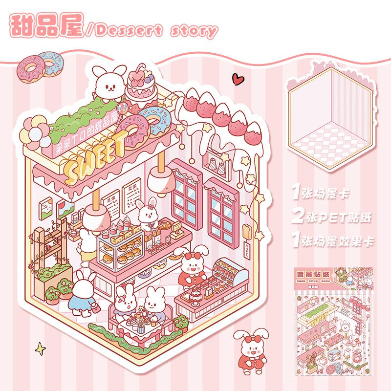 PET Niedliches Cartoon Tier Miniaturwelt 3D Landschaft Aufkleber Lustig Kawaii Kinder DIY Raumdekoration Spielzeug Geschenke Szenenlayout Aufkleber