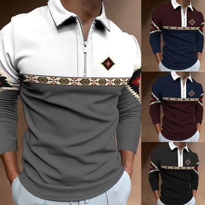Neues Herren Sweatshirt mit Reißverschluss, lässig, slim fit, Herren Poloshirt mit Streifen und Digitaldruck, lange Ärmel