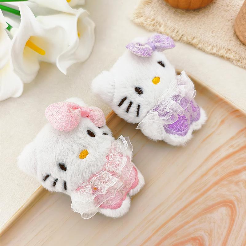 Cute Lace Skirt Plush Cat Brooch & DIY Keychain Pendant - Clothing Accessories