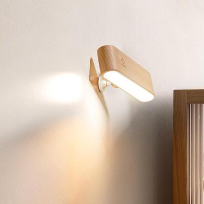 Solid Wood LED Wall Lamp: Modern Minimalist, Punch-Free, Square Bedside Light for Bedroom or Dorm.