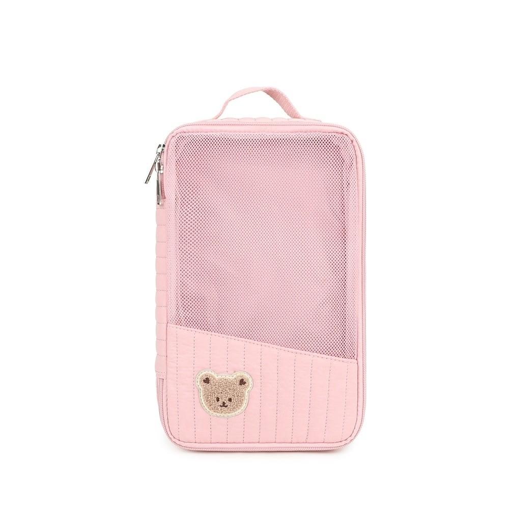 Striped Baby Packing Cube Cartoon Bear Embroidered Hanging Toiletry Bag Mesh Diaper Pouch Traveler розовый