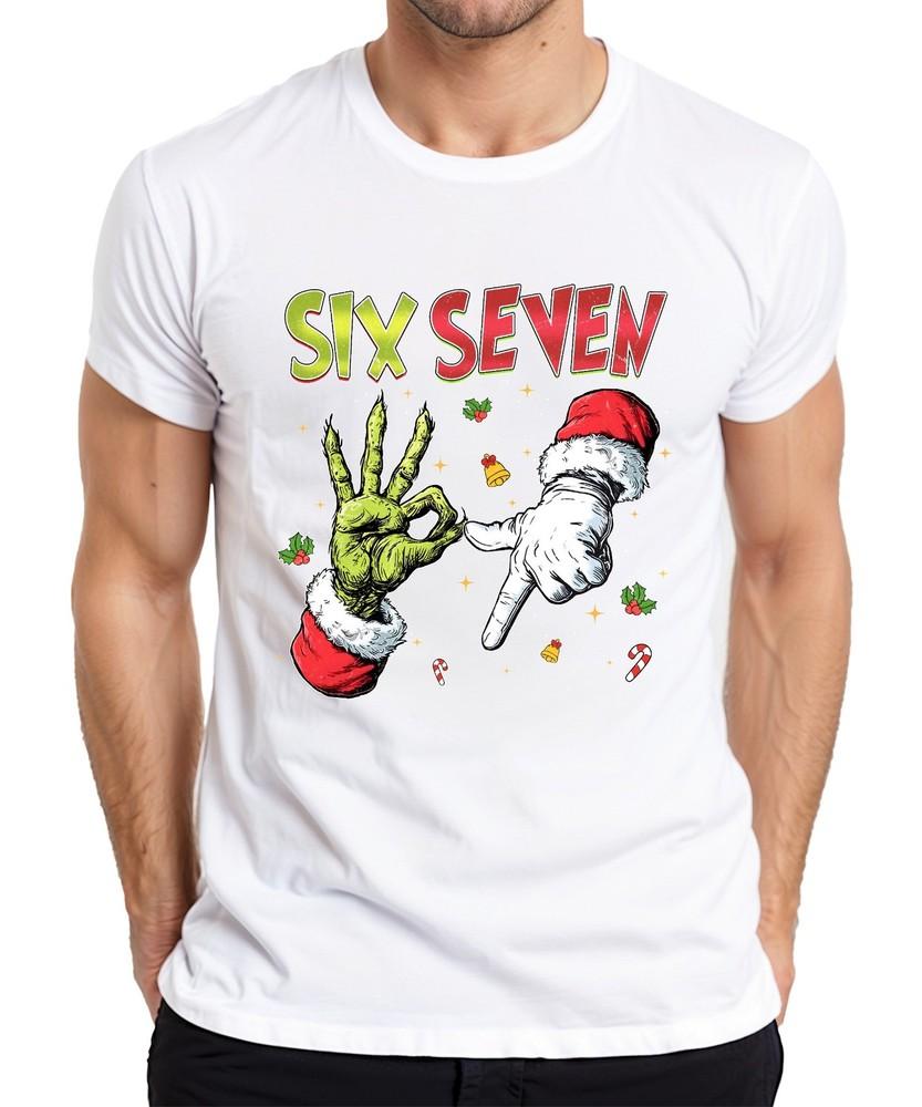 Six Seven Grinch Italian Brain Red 6 7 Hand Sign Christmas Meme Unisexs Tshirt
