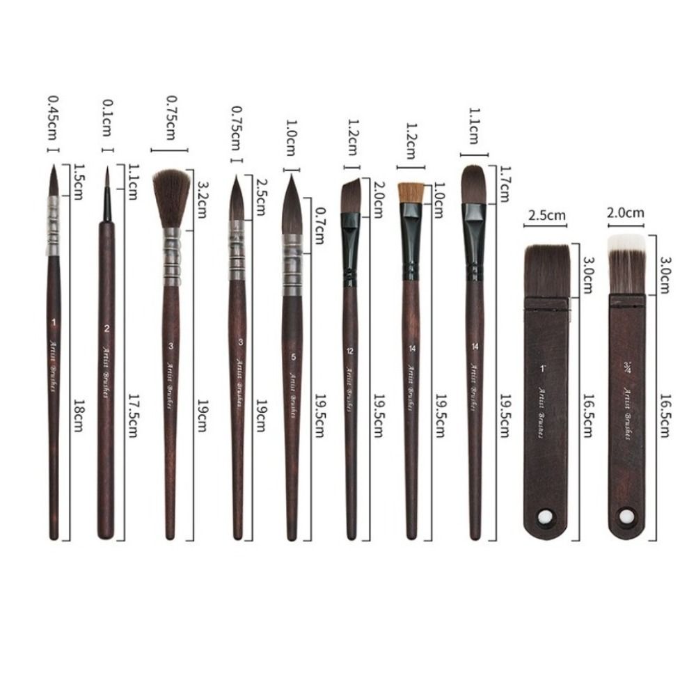 10Pcs Wooden Handle Painting Brush Set Animal Hair Art Supplies Paint Brush Pen Set Watercolor