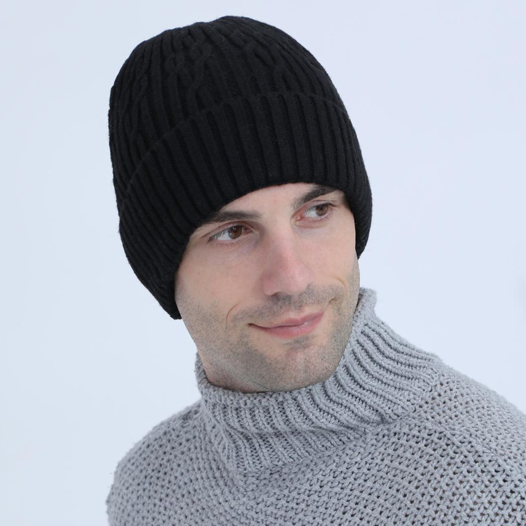 

New Velvet Hemp Pattern Knitted Pullover Hat Autumn and Winter Wool Thread Warm Cycling Ear Protection Cap one siz e