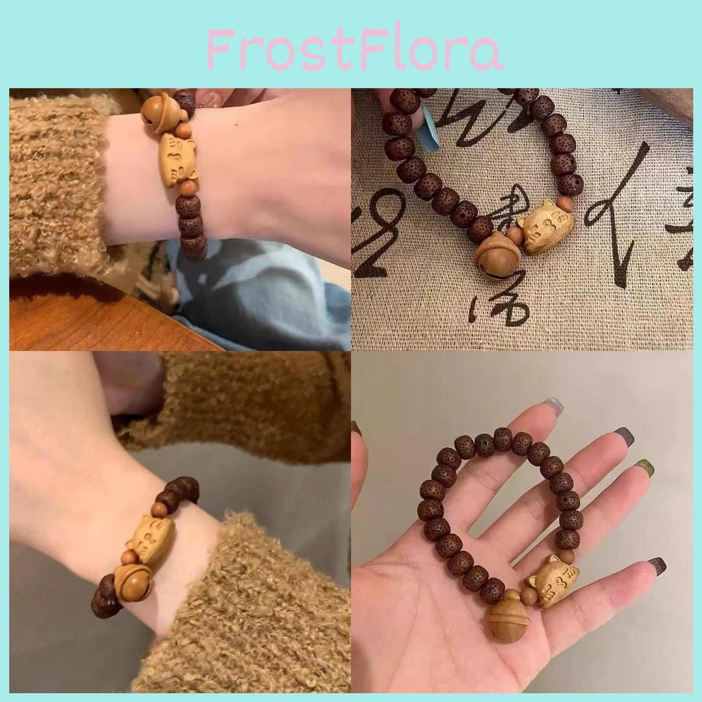 Wooden Cat Bell Bracelet Handmade New Oriental Fashion Trend Jewelry Womens
