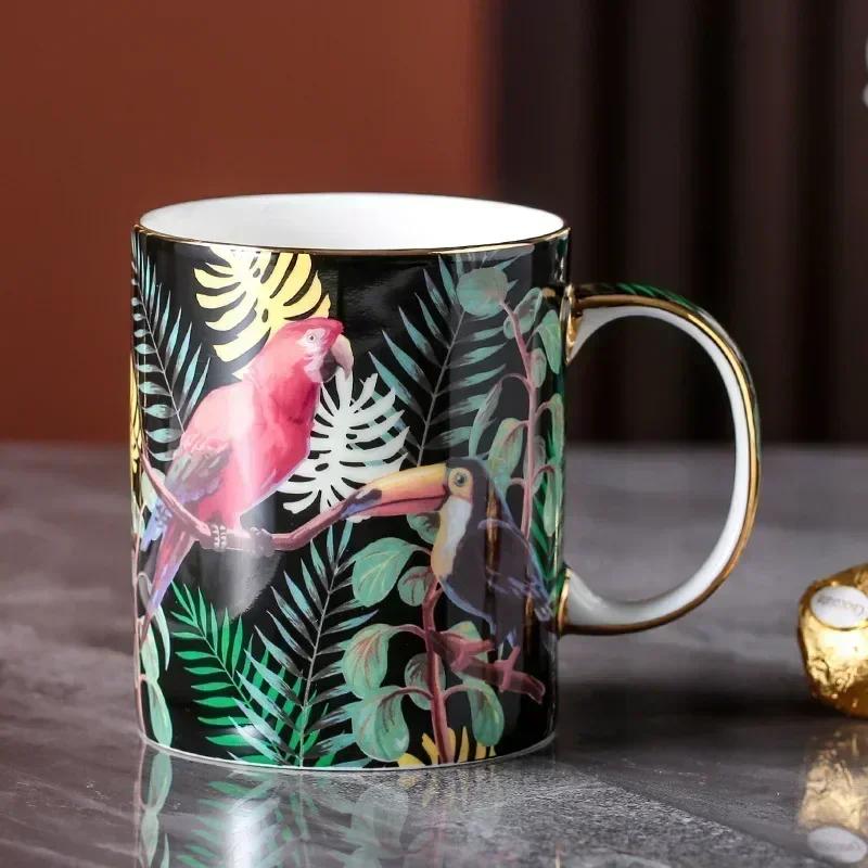 Кружка из костяного фарфора Попугай Керамическая кофейная кружка Парная кружка Бытовая чашка Кружки Кофейные чашки 400ml чёрный