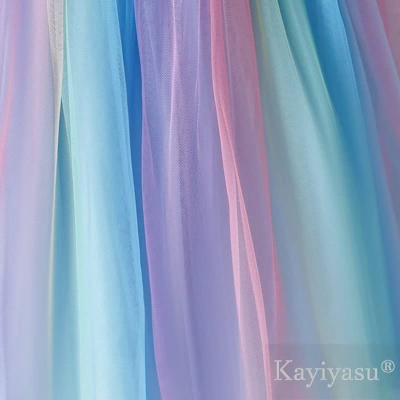 Kayiyasu Rainbow Sequin Bow Floral Round Perfect for Piano Kindergarten Entrance and Ages Rainbow Pink Girls' Dress, Neck, Recitals, Ceremonies,