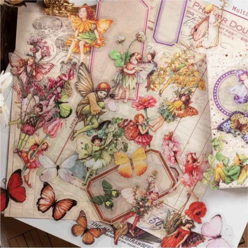 50pcs/pack Butterfly Fairy PET Stickers DIY Scrapbooking Planner Collage Stationery Aesthetics Decor Flower Stickers