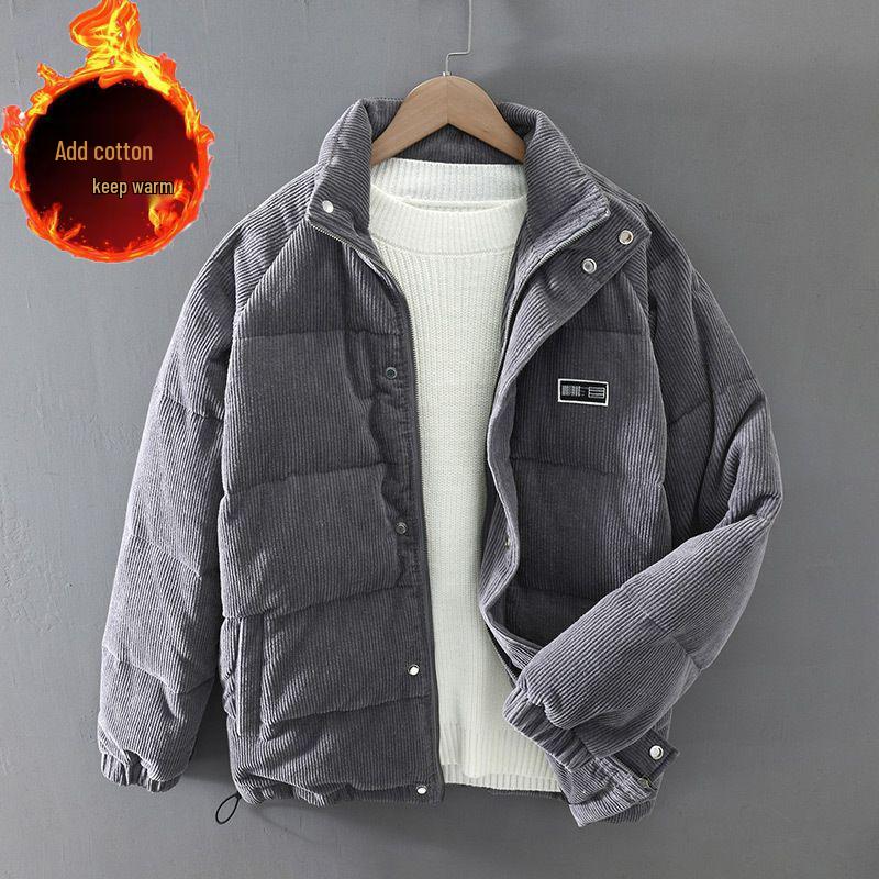 Men's Retro Corduroy Winter Jacket - Thick, Warm, Solid Color, Short Silhouette