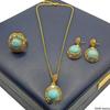 Natural turquoise pearl earrings three-piece set niche design high-end inlaid rough stone necklace jewelry set women