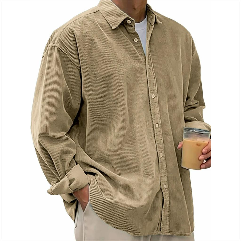 Men's Casual Loose Solid Color Corduroy Lapel Shirt