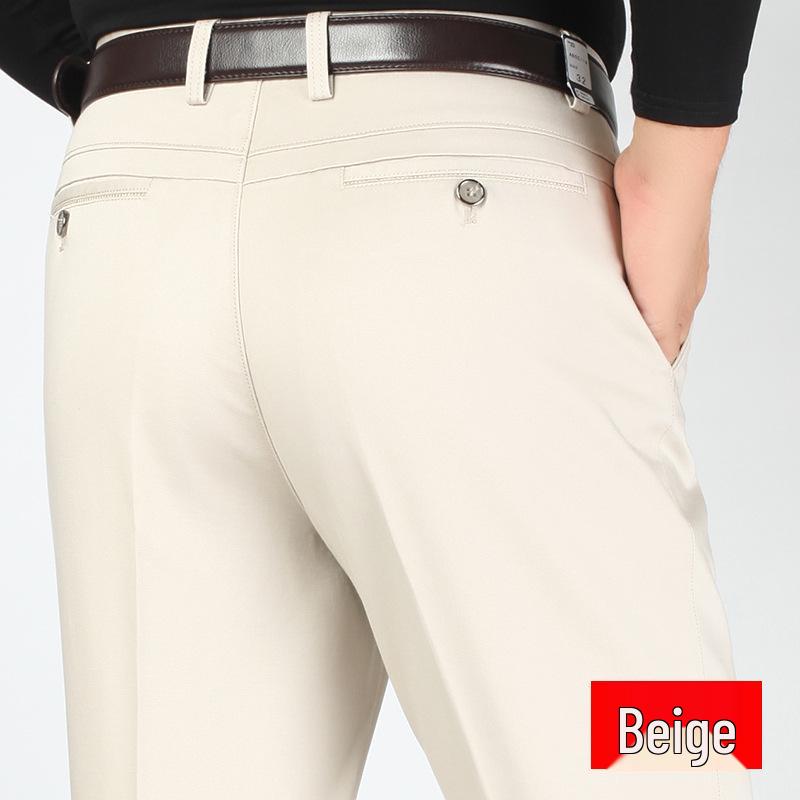 Men's High Waist Elastic Cotton Casual Pants - Thick, Loose, Straight Leg