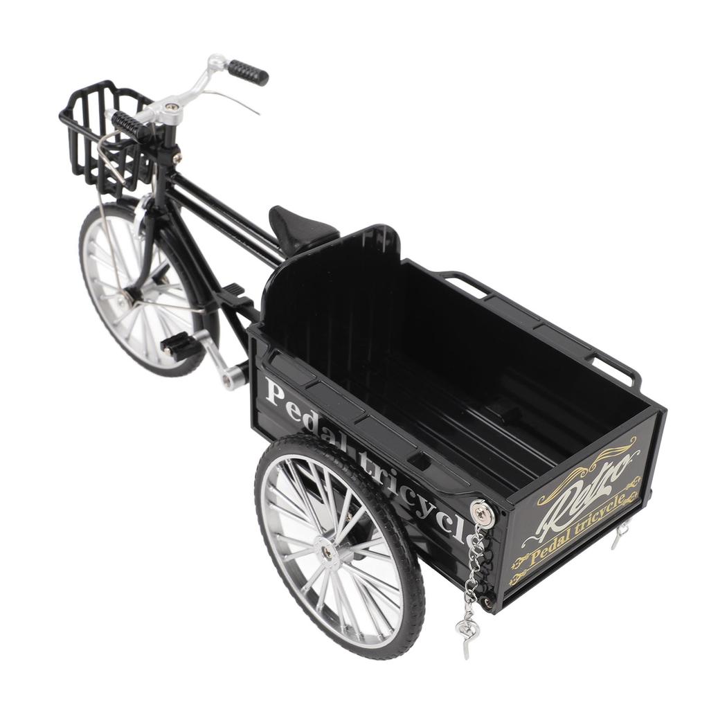 Miniature Alloy Retro Three Wheel Flatbed Truck Metal Tricycle Model Toy Vintage Car Home Decoration for