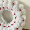 Plush Christmas Wreath White Fuzzy Pom Pom Ball Wreath with Red Bow And Berries for Home Window Fireplace Wall Door Holiday Decor