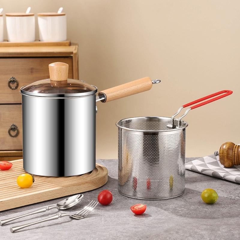 Oil Fryers Pot With Detachable Basket Stainless Steel Deep Fryers Frying Baking Pastry Tools Kitchen Cookware Easy to Use