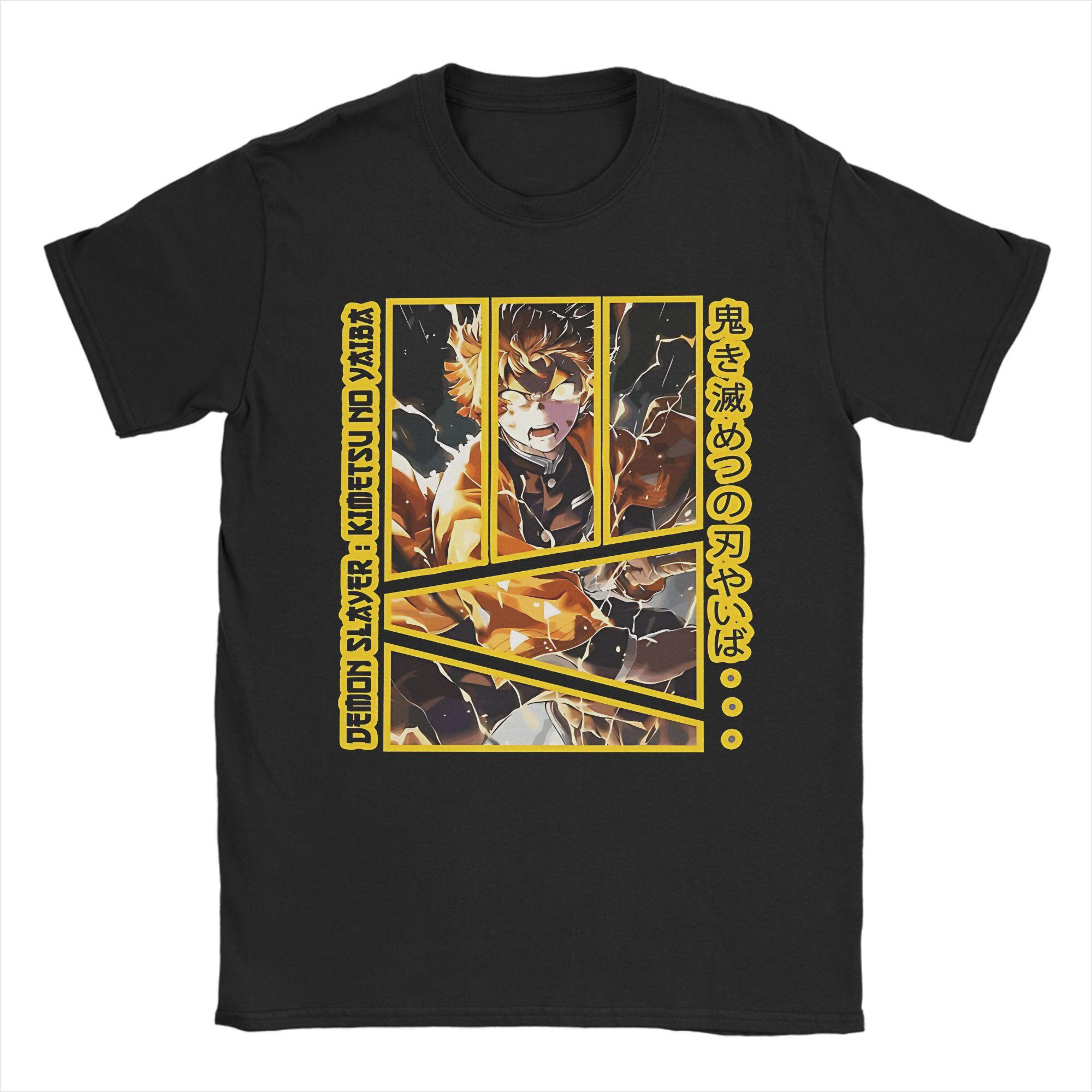 

Funny Demon Slayer Time Zenitsu Anime Tshirts Men s Cotton Short Sleeve Crewneck Summer Top Tee 4XL