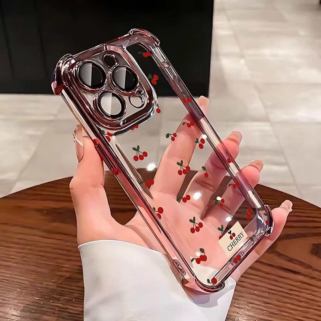 Red Cherry Plating Phone Case For Xiaomi Redmi 15 A3 15C 14C 13C K50 A1 Note 15 14 13 12 12s Pro Plus 4G 5G Anti Fall Airbag