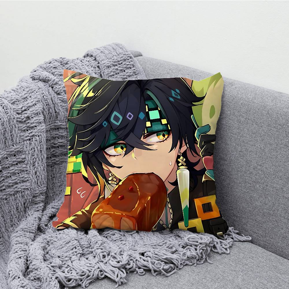 Genshin Impact Kinich Mualani Pillowcases Bedroom Living Room Sofa Home Decor Polyester Cushion Cover with Zipper