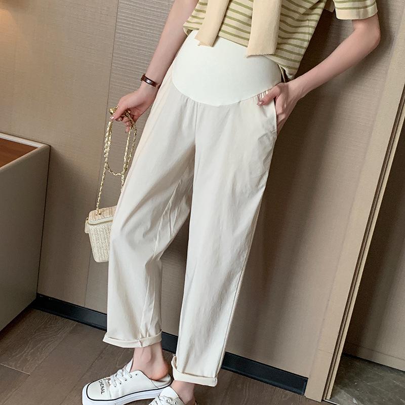 Women's Spring/Summer Maternity Cotton-Linen Stretch Wide-Leg Pants, Loose Fit, Cropped Length