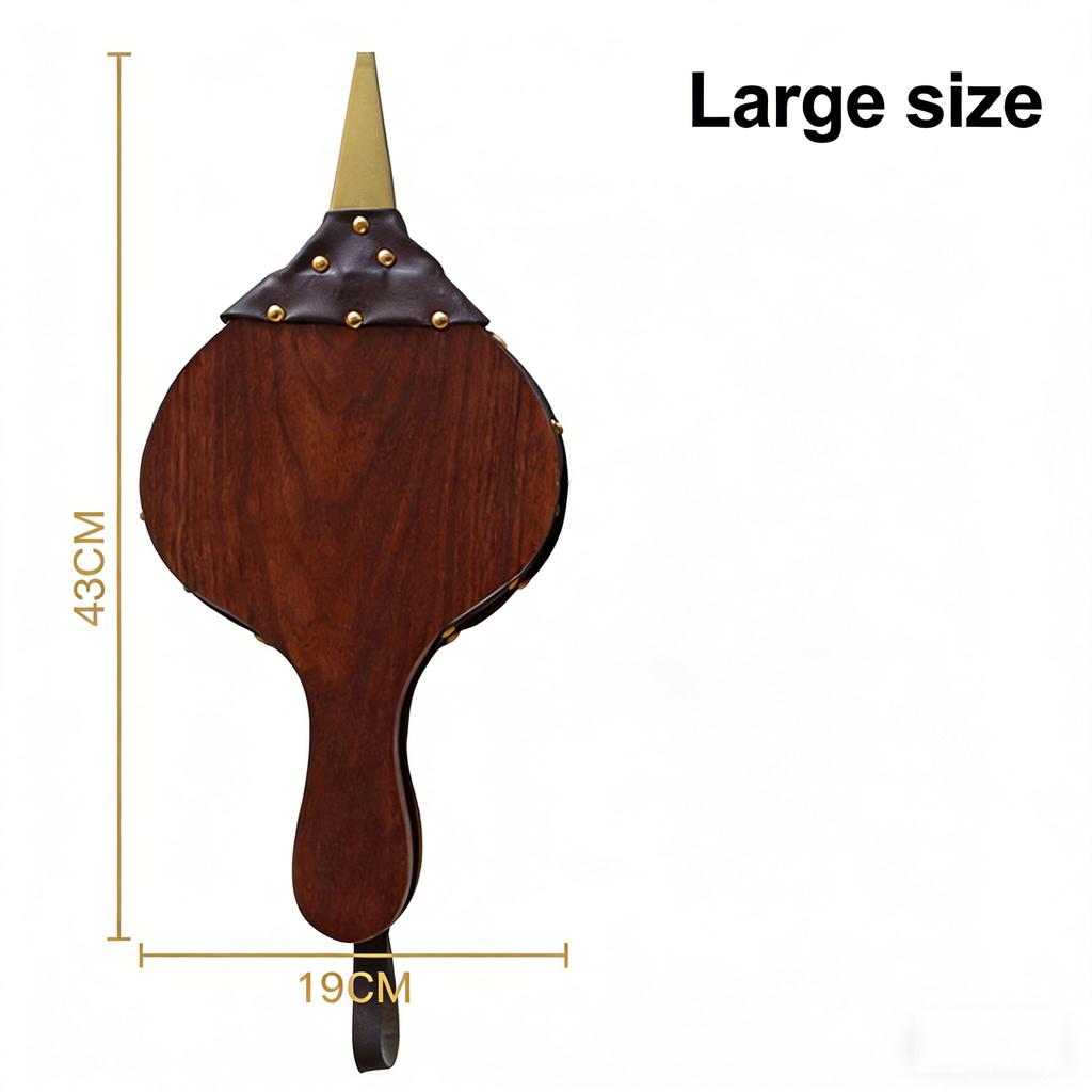 Manual Wooden Handicraft Fireplace Blower Hand Fan Leather for Fireplaces BBQ and Camping, Bellow with Hanging Leather Strap