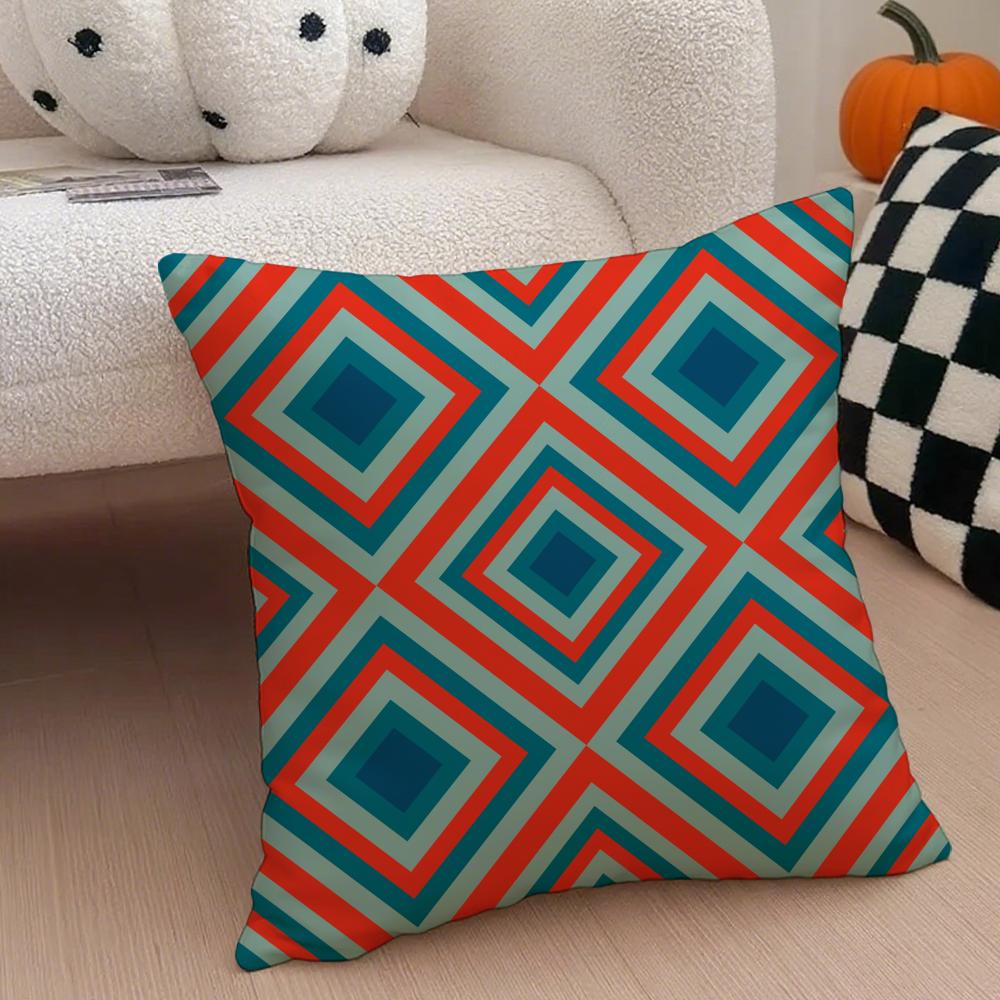 Retro Ornate Bohemian Style Geometric Pattern Cushion Cover Throw Pillow Cover Hidden Button Durable Polyester Chair Cushion