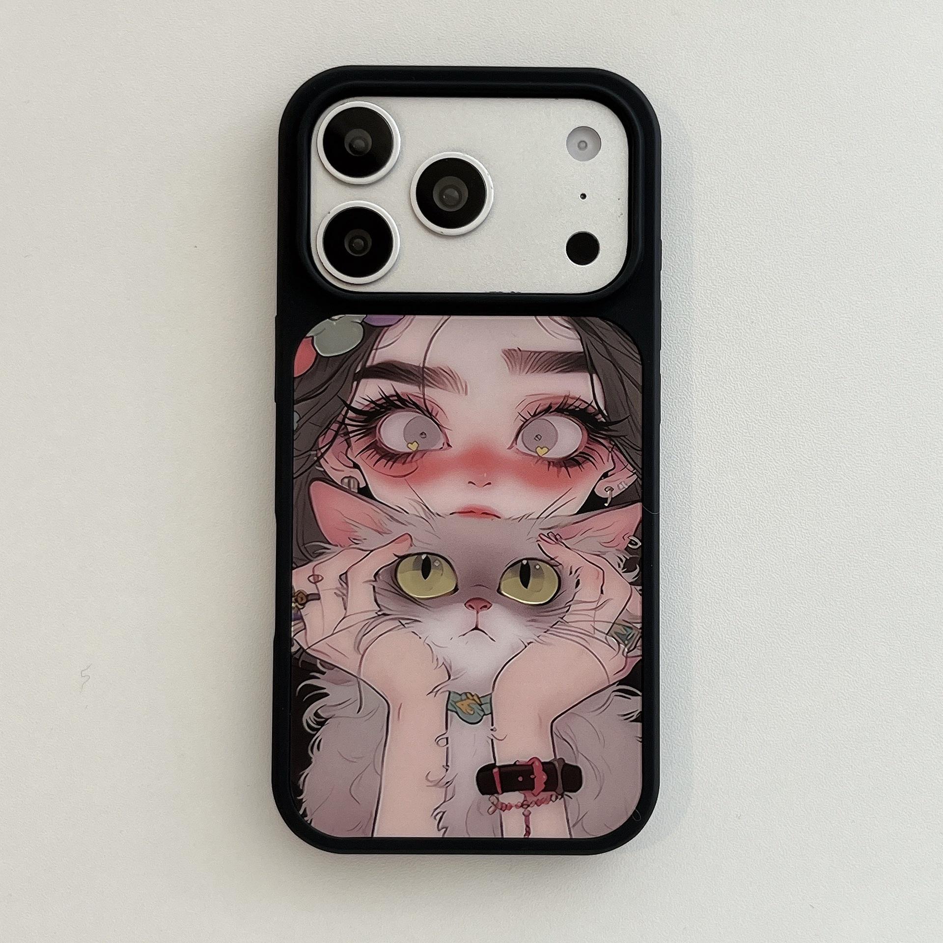 

Gold-Plated Big-Eyed Cartoon Cat Apple Phone Case Spray Coating чёрный
