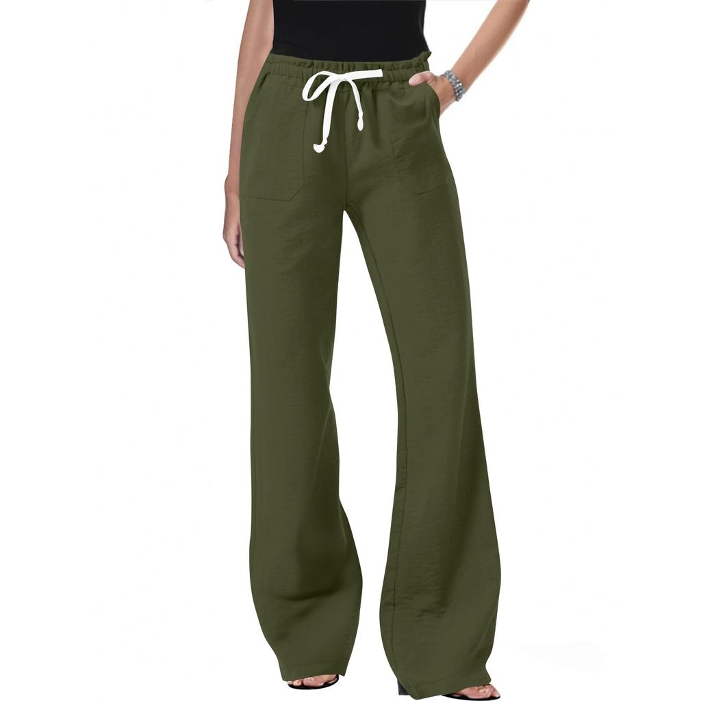 Women's Slant Pocket Elastic Waist Casual Cotton And Linen Trousers