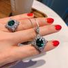 Jewelry Simulation Emerald Pendant Necklace Ring Set Main Stone Hanging 10 * 12 Ring 8 * 10