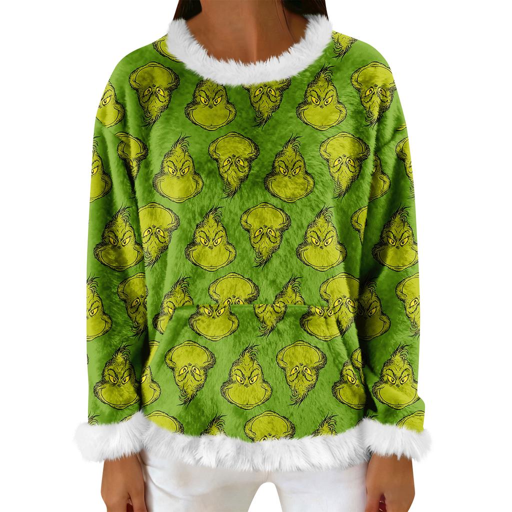 Women's Casual Fleece Sweatshirt  Long-Sleeve Round  Neck Casual Comfortable Loose-Fit Lightweight Women's Flannel Sweatshirt