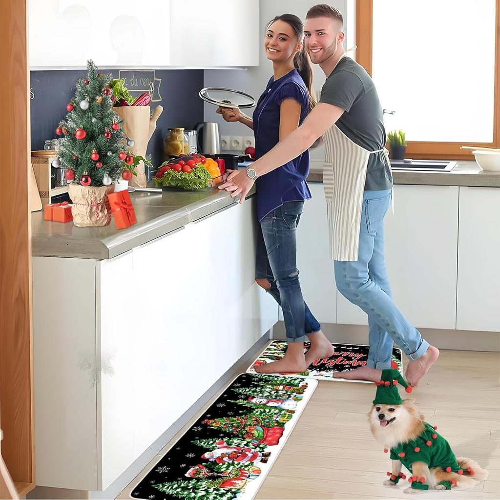 Vikama 1/2Pcs Christmas Kitchen Floor Mat Festive Atmosphere Home Decor Indoor Outdoor Area Carpet Entry Welcome Doormat
