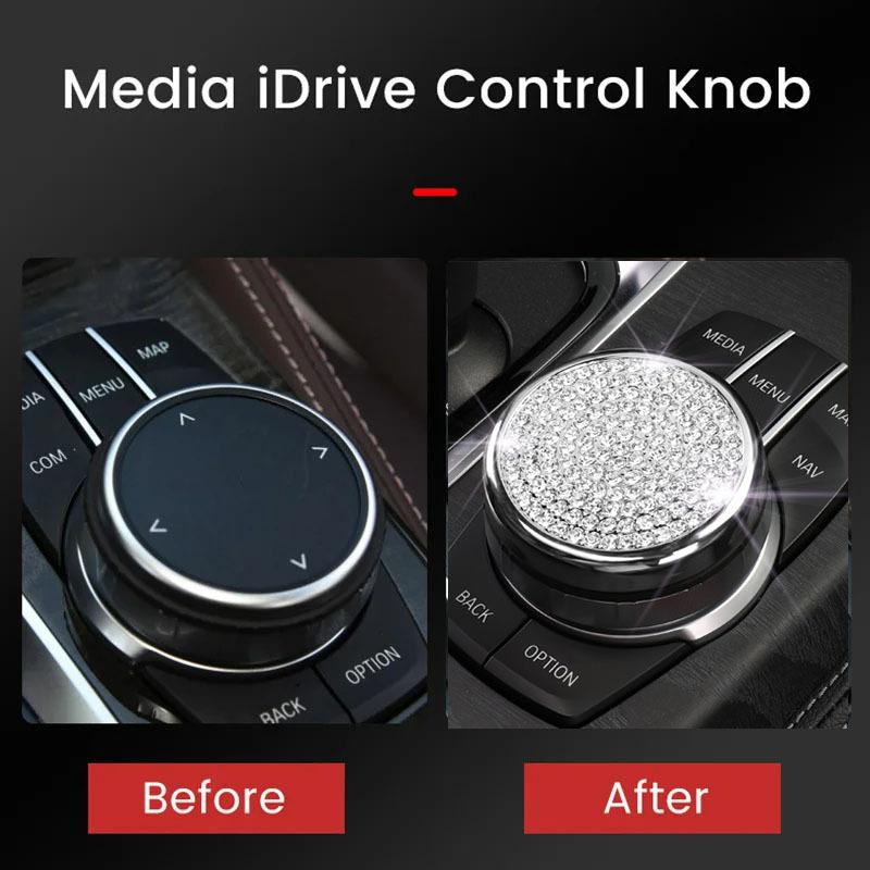 Diamond Steering Wheel Start Button Media iDrive AC Volume Knob Metal Crystal Sticker Accessories for BMW 5 X3 X4 Series