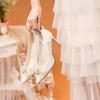 Champagne Lace Bridesmaid Shoes Rhinestone Pearl Mesh High Heels Wedding Party
