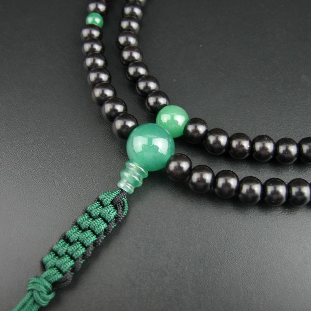 WONDERFUL LOTUS Rinzai Buddhist Prayer Beads for Men Shakuni Ebony Natural Stone Made String Bun Zen Buddhism 108 Beads Prayer Bead Bag Included