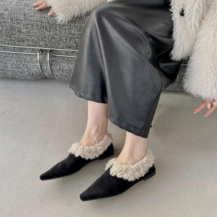 

Меховые балетки женские сексуальные теплые туфли для женщин трендовые зимние короткие плюшевые элегантные зимние ботинки 40 чёрный