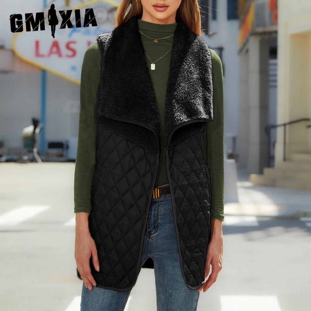 GMXIA Shimmering Women's Fall Fashion All Plush Patchwork Cardigan Sleeveless Coat Vest Women