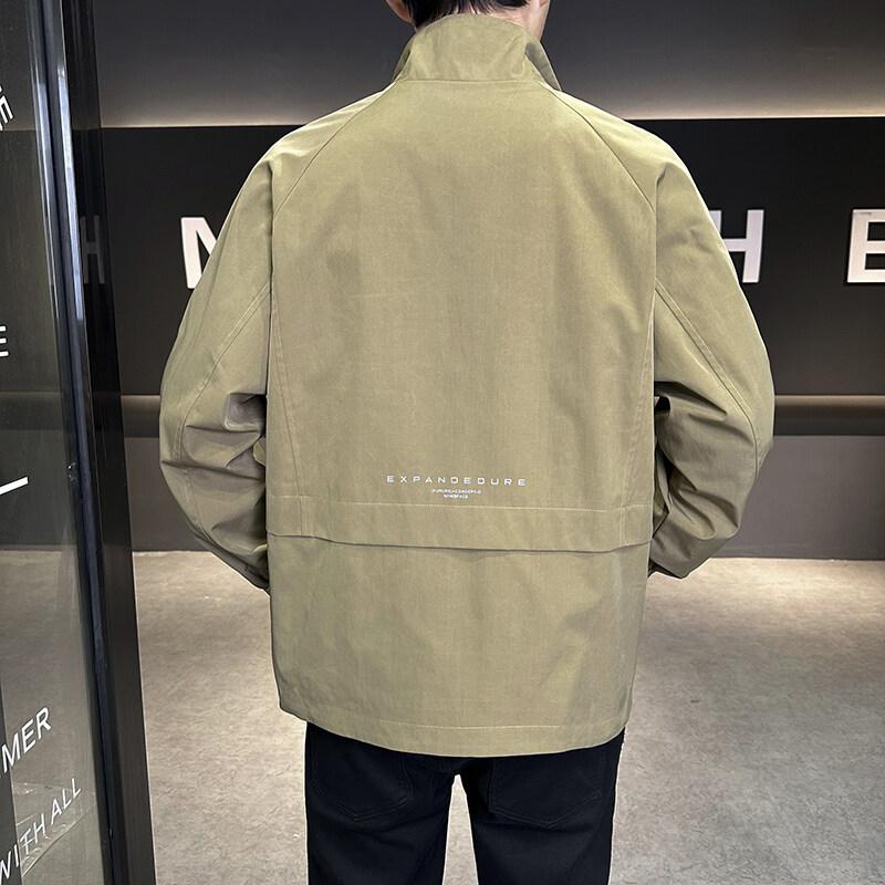 Men'S Jacket Spring New Stand-Up Collar Fashion Versatile Tooling Top Loose Casual Fashion Men'S Coat