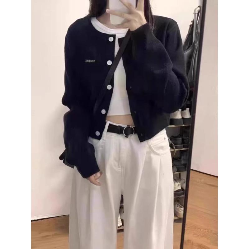 

Осенне-зимний новый облегающий короткий вязаный кардиган свитер женский ленивый стиль простой универсальный топ куртка one size fits all чёрный