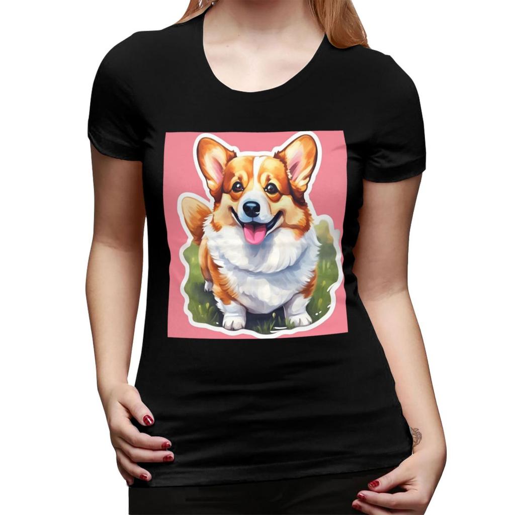 Corgi Aquarel T-shirt voor Dames Ronde Hals Streetwear T-shirts Dames T-shirts Korte Zomerkleding Tops