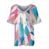 Damen-T-Shirt, bedruckt, V-Ausschnitt, Pailletten, kurzärmelig, Sommer, lässig, lockeres Oberteil