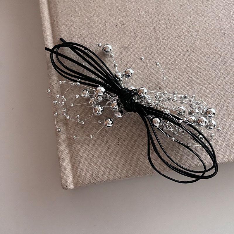 Korean Silver Color Ball Chain Hair Claw Bow Duckbill Clip Shark Clip Elegant Headpiece Hair Accessories for Women Girls