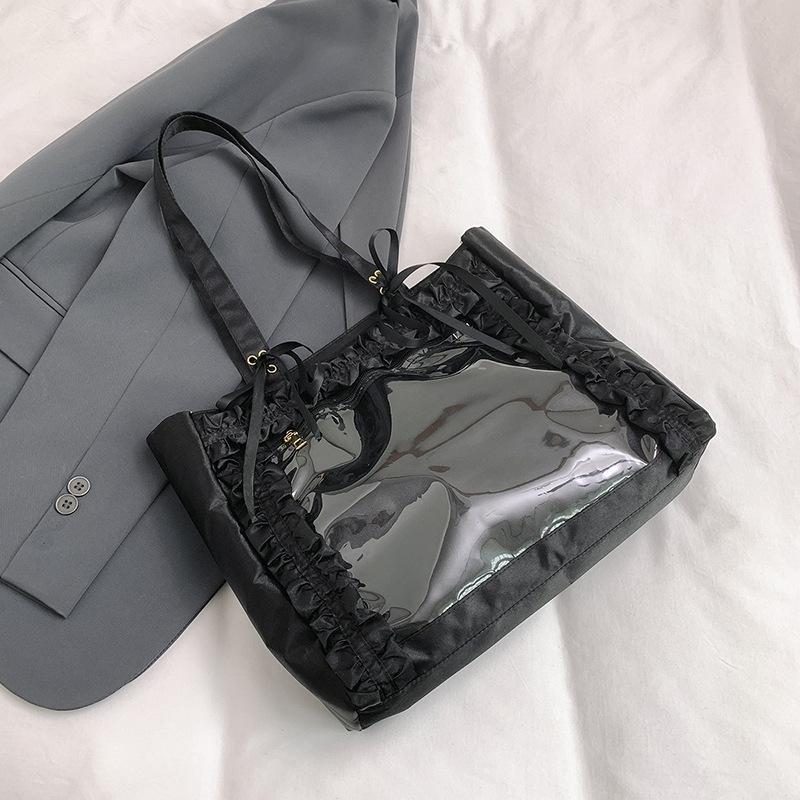 

Сумка Sun Pain с бантом из ленты, симпатичная, большая вместительная сумка-тоут из прозрачного материала Millet на одно плечо чёрный