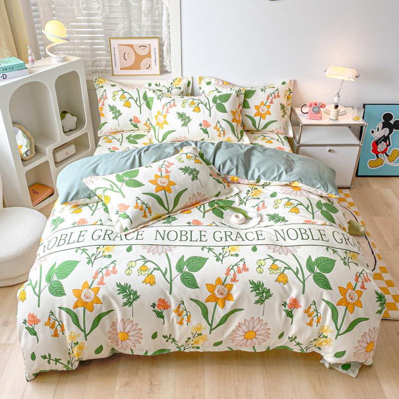 Rüzgar Çift Büyü Bitki Çiçek Kalınlaştırılmış Taşlama Dört Parça Set, Küçük Taze Öğrenci Üç Parça Nevresim Takımı