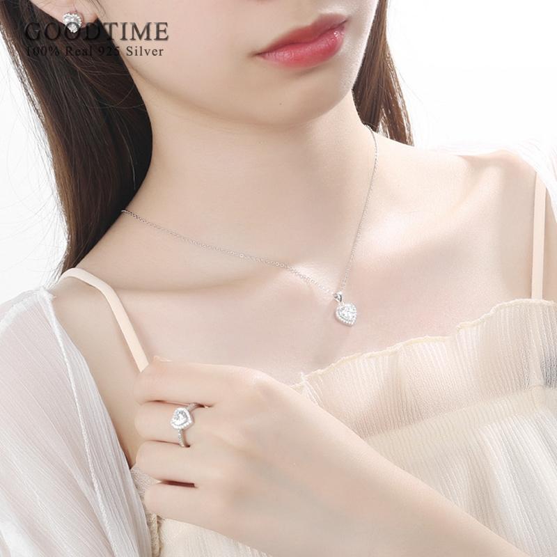 Fashion Women Jewelry Sets For Party Pure 925 Silver Bridal Love Heart Zircon Necklace Earrings Ring Set Accessories