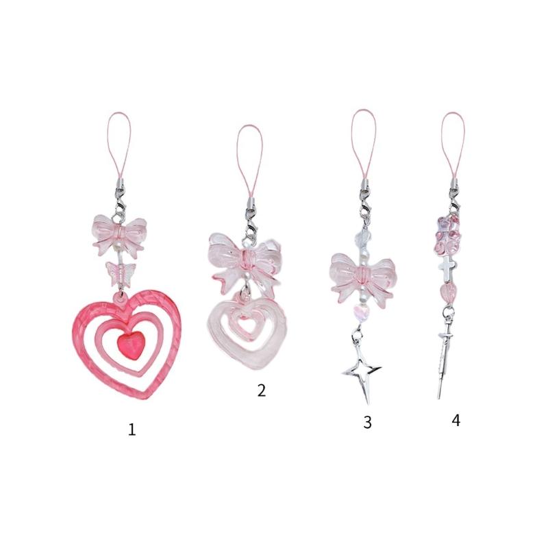 Lovely Bowknot Heart Cross Star Phone Charm Straps Car Keys Hanging Pendants Bag Decoration Lanyard Purse Accessories