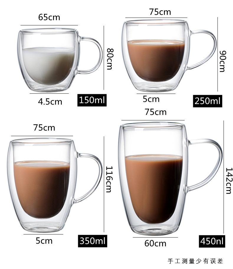 Double Wall Glass Coffee Mugs Milk Mug with Handle Cappuccino Latte Hot Drink Classic Coffee Glass Set Heat Cold Resistant Glass