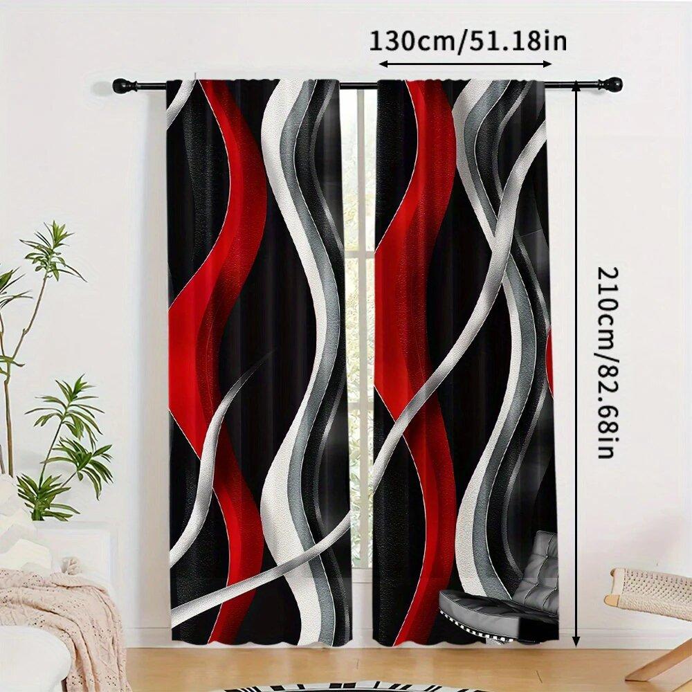 2 Stück rot, grau und schwarz bedruckte Vorhänge mit geometrischem Spiralmuster, 30*65 Zoll, Heimdekoration, Raumdekoration