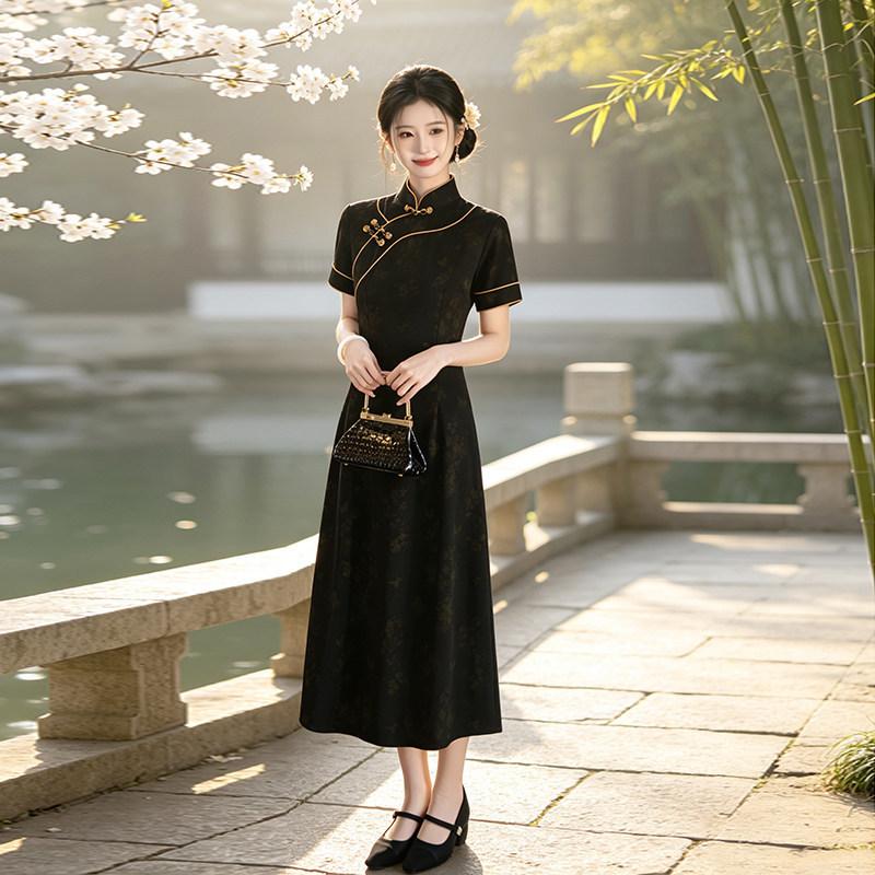 Black Skinny Mom Wear National Style New Chinese Daily Suzhou Cheongsam Improved Young Women's High-end Dress